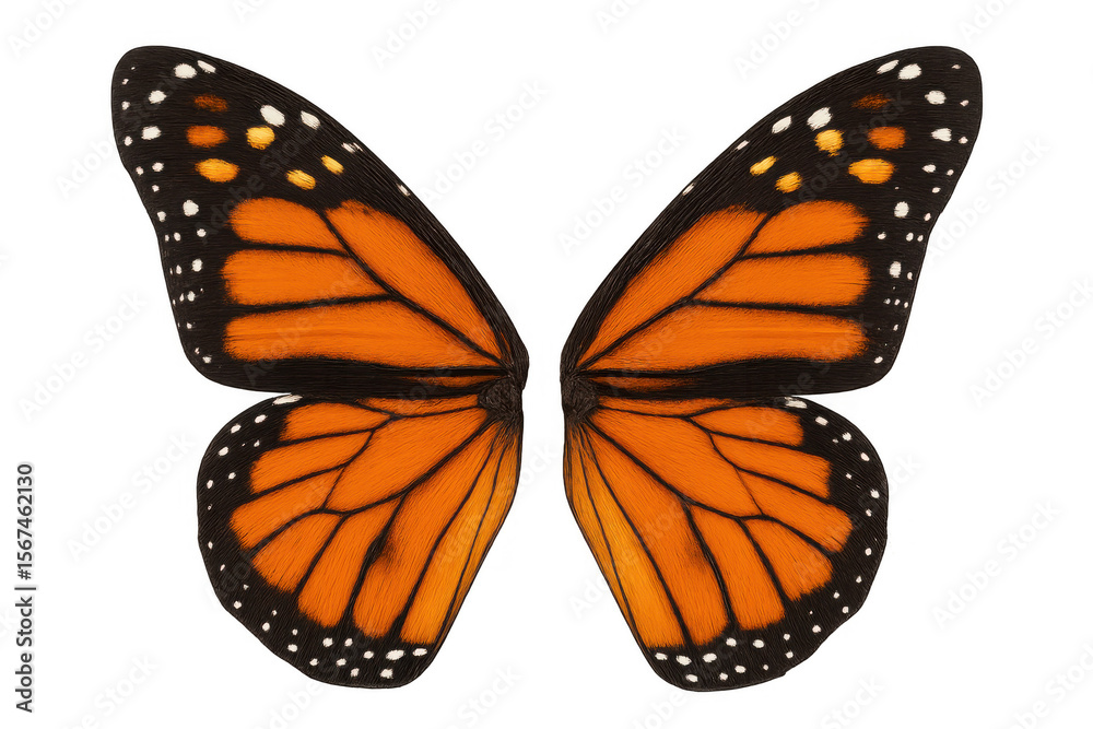 Fototapeta premium Vibrant monarch butterfly wings showcase intricate patterns and transparent background, perfect for nature-themed projects