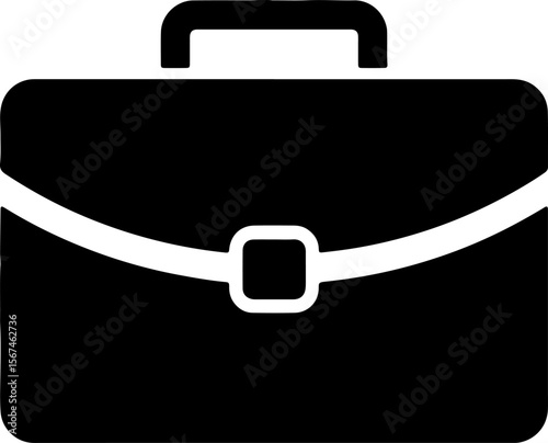 Simple black briefcase icon with a white strap and buckle silhouette