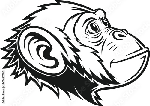 Detailed Black and White Monkey Head Vector Illustration Graphic Design
