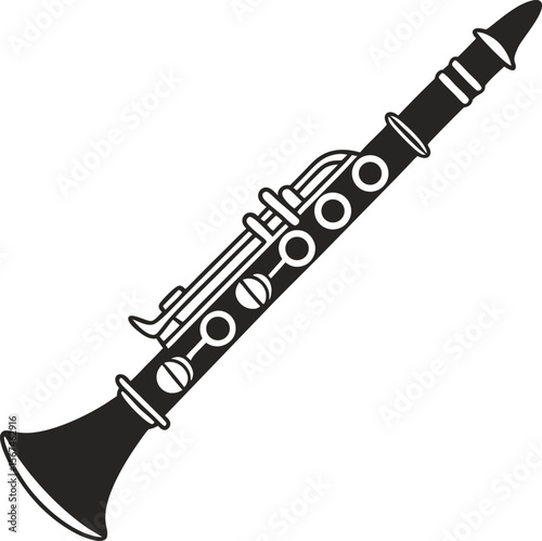 Monochrome Clarinet Illustration A Classic Woodwind Instrument in Simple Black and White