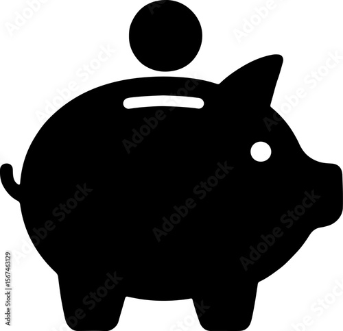 Piggy bank with coin dropping into slot silhouette for saving money
