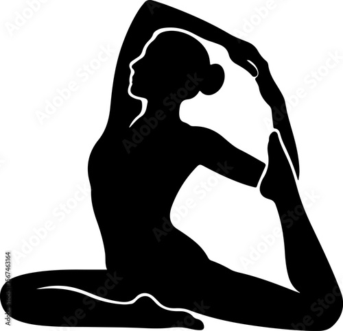 Elegant woman performing yoga king pigeon pose silhouette with glowing outline