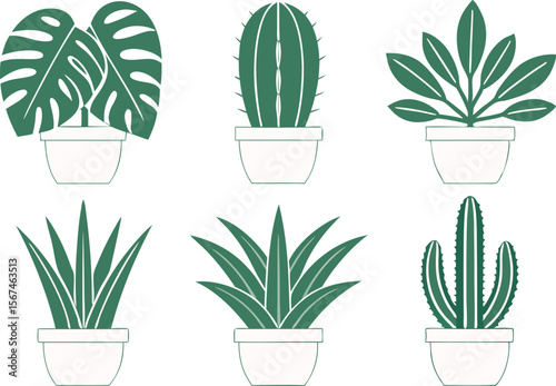 House Plants Clipart Set for Home and Garden Designs. Decorative House Plants Clipart Collection for Digital and Print. Indoor House Plants Clipart for Lifestyle and Botanical Projects. Green House