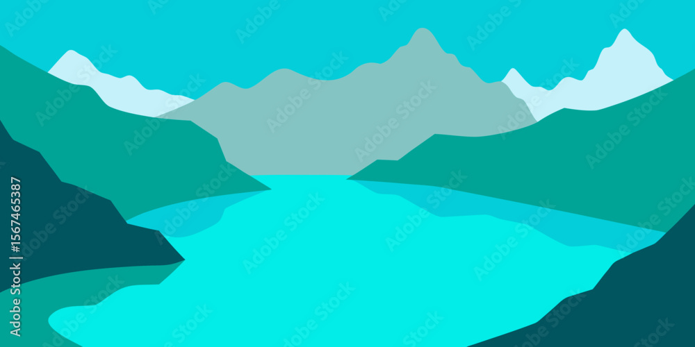 Misty blue mountain landscape with a range of peaks under a clear sky Misty blue mountain landscape with a range of peaks under a clear sky