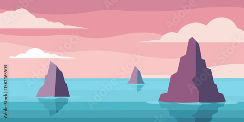 Tropical island sunset landscape with a sailboat on the ocean