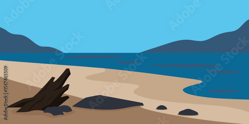 Tropical summer vacation on a sunny beach with blue ocean waves and a clear sky, a serene morning coastal landscape