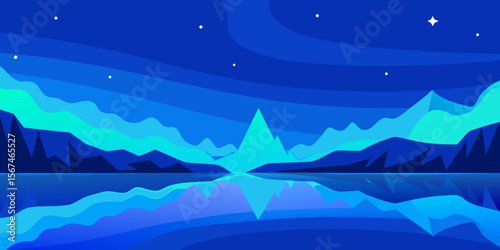 Winter mountain landscape vector with cold blue sky, snow, and ice, illustrating nature's serene beauty