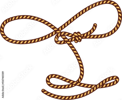 Cartoon groovy wild west western twisted lasso rope forming loops and knots, symbolizing cowboy culture and rodeo skills. Vector coiled rope for cattle wrangling, ranch work and cowboy performances