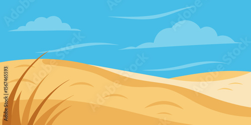 Golden sand dunes meet the vast blue sea under a summer sky, creating a beautiful natural beach landscape