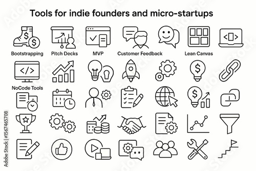 Indie Startup & Solopreneur Tools – Vector Icon Set for Founders and Micro-Businesses

