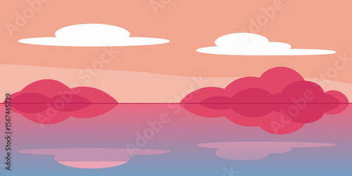 Pink clouds softly pattern the summer sky, a seamless cartoon illustration of nature's weather art