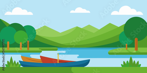 Serene Lakeside Escape Canoes at Rest in a Picturesque Mountain Valley
