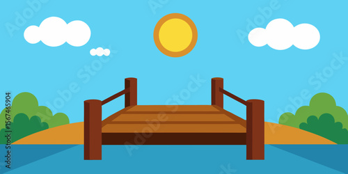 Serene Lakeside Wooden Dock A Peaceful Summer Day Illustration
