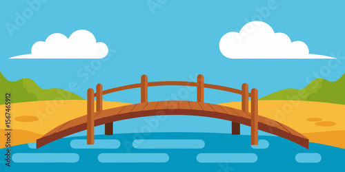 Serene Wooden Bridge over Calm Water A Picturesque Summer Scene