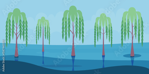 Cypress Trees in Water A Serene Swamp Landscape Illustration