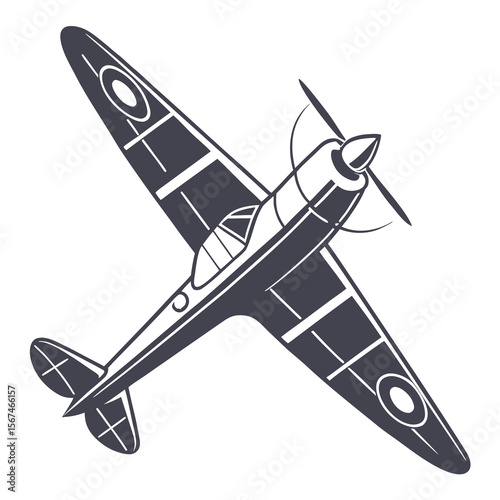 Classic world war ii era fighter aircraft silhouette with propeller and national insignia