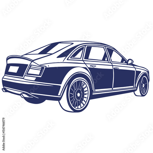 Stylish dark blue luxury sedan car viewed from the rear three quarter angle with clean lines and modern design