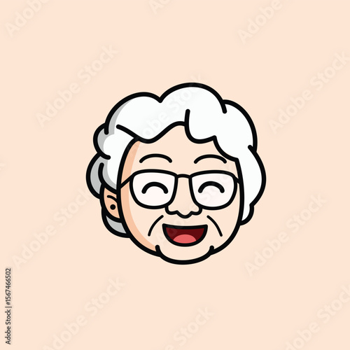 cartoon grandma with her face smiling logo