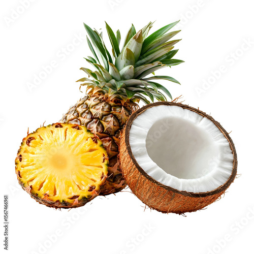 Fresh Pineapple, Half Pineapple and Coconut on Black