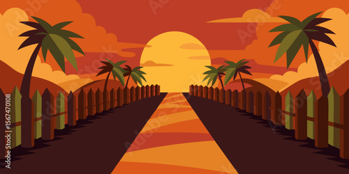 Golden tropical sunset on a Hawaiian beach with silhouetted palms against the summer sky