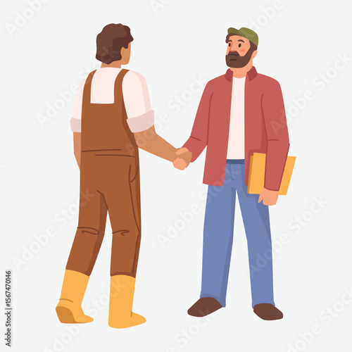 Flat Vector Illustration of Farmer and Businessman Shaking Hands – EPS