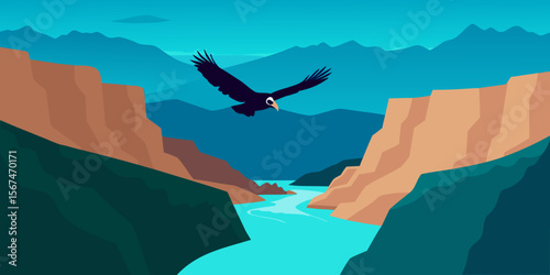 Majestic eagle silhouette soaring over a mountain landscape with a fiery sunset sky, embodying freedom