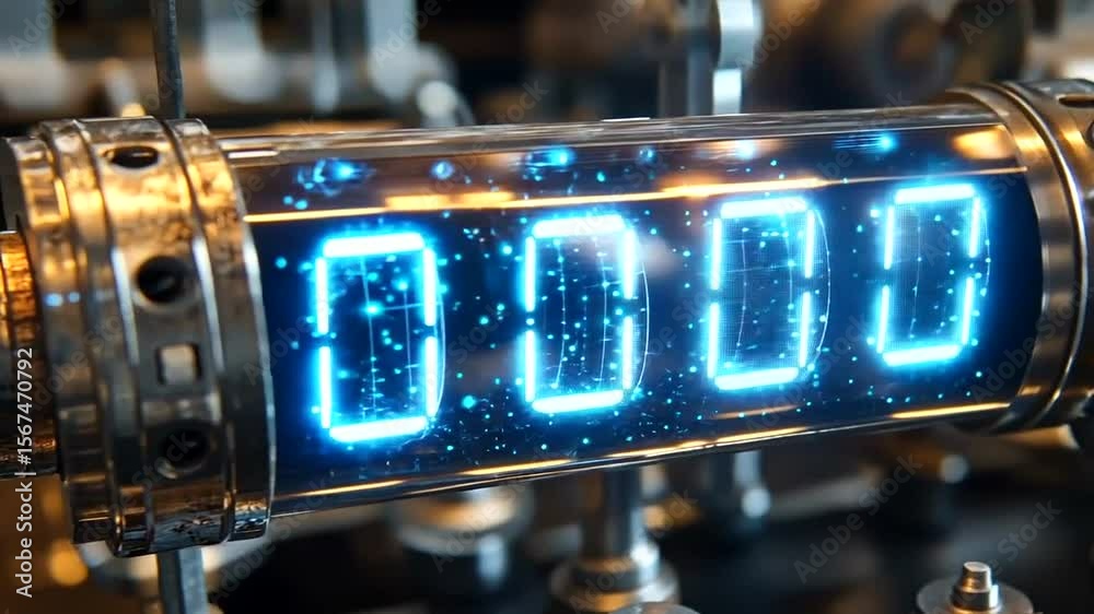 Illuminated digital display on steampunk machine