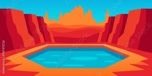 Desert Oasis Vibrant Canyon Landscape with Serene Pool