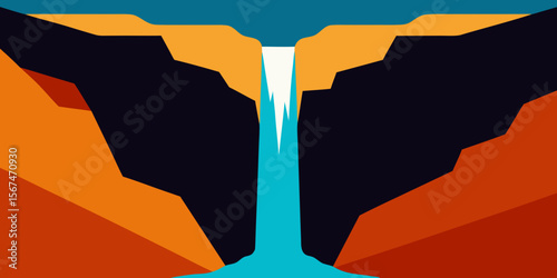 Majestic Waterfall Landscape A Stunning Geometric View