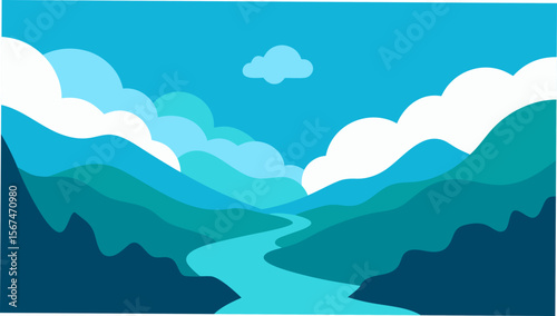 Serene Mountain River Landscape A Tranquil Vista of Nature's Beauty