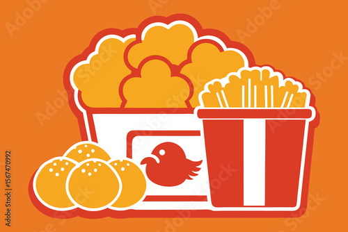 Fast food combo illustration featuring chicken nuggets fries and oranges
