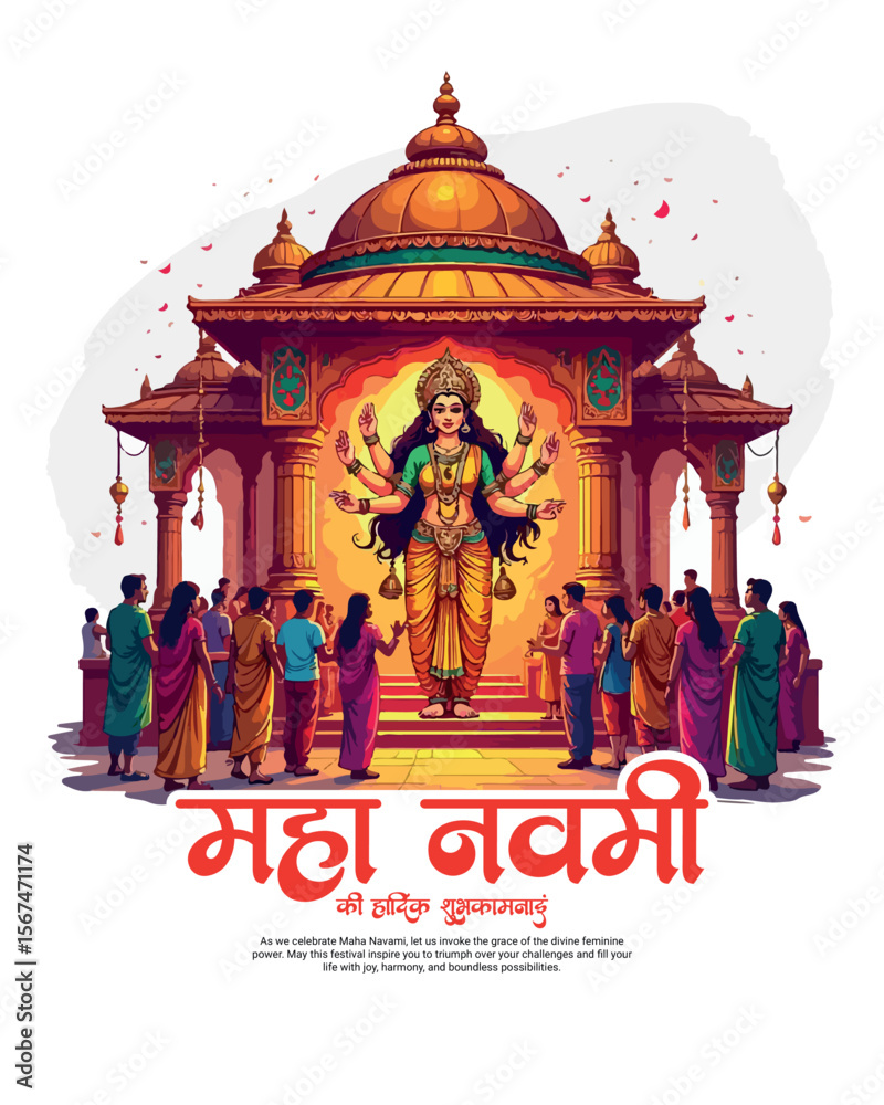 Fototapeta premium Happy Maha Navami Durga Navami Festival Celebration with Goddess Durga Victory Illustration for Navratri