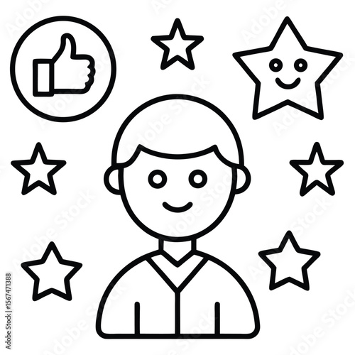 Person with stars and thumbs up approval rating