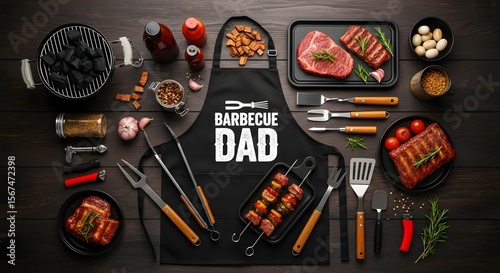 Barbecue dad apron and grilling tools for father's day.