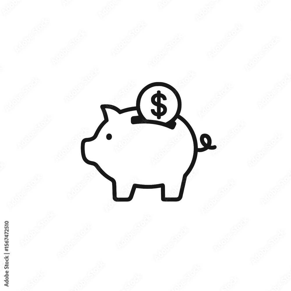 Obraz premium 豚の貯金箱の線画アイコン、ドル、イラスト、素材、資料作り、背景なし