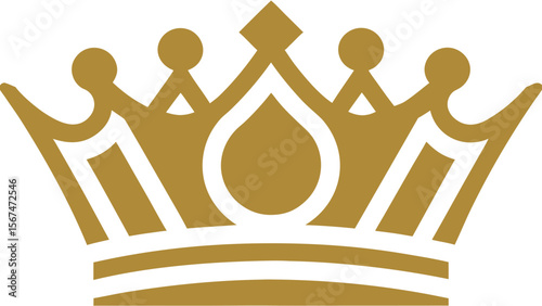 Golden crown with teardrop gem and diamond top point design on a white background illustration image