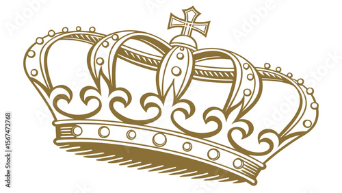 Illustration of an ornate golden crown with a cross on top and decorative circles design elements