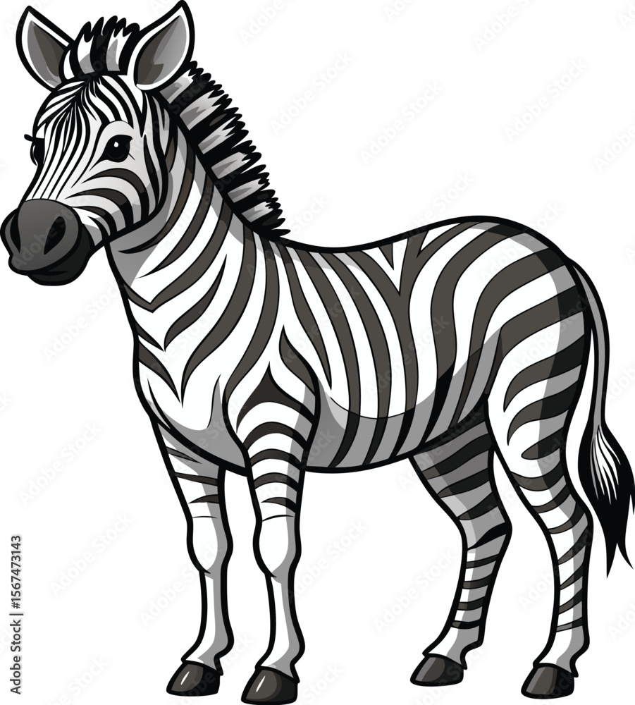 Fototapeta premium Cute cartoon zebra standing on a white background