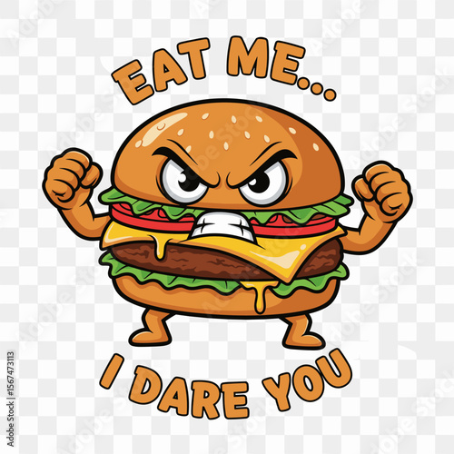 Angry Burger Character with ‘Eat Me’ Text