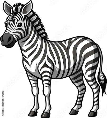 Cute cartoon zebra standing on a white background
