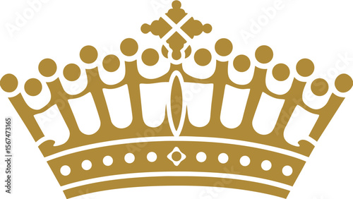 Illustration of a golden crown with decorative elements and circular accents on a white background