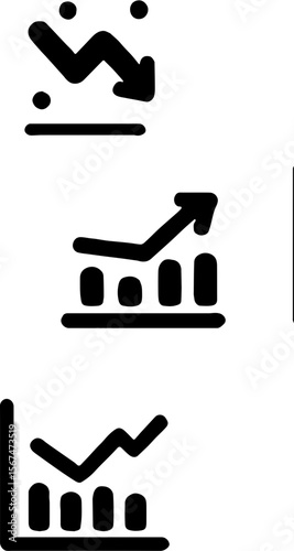 set of bar graph icons with trend lines showing growth decline and fluctuations