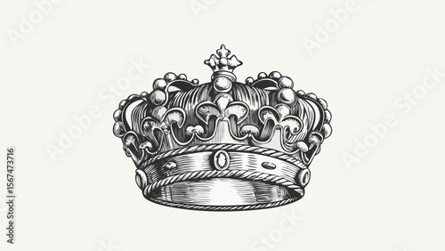 Illustration of a detailed royal crown with intricate designs and embellishments on a light background