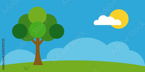 Vibrant summer landscape featuring trees and clouds in a serene natural setting