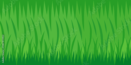 Fresh green grass textures stretch across a vibrant natural field under a clear blue sky, perfect for any spring or summer background