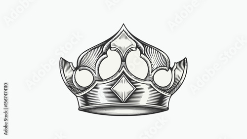 Detailed engraving of a crown with a diamond shape and ornate design elements on a white background