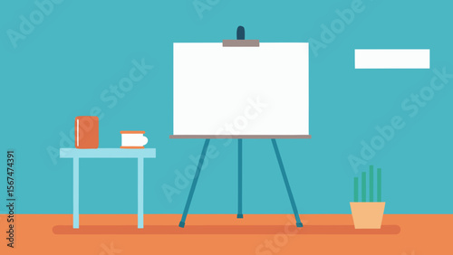 Blank easel with an empty canvas or a picture frame for a business message, advertisement, or art display