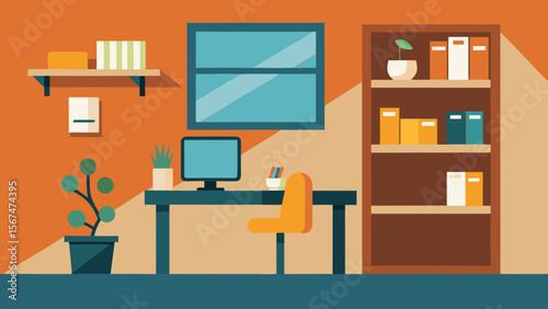 Wallpaper Mural Vector illustration of a living room interior with home furniture, bookshelf, and computer desk Torontodigital.ca