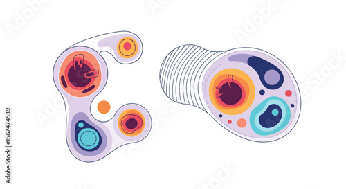 Abstract organic shapes with vibrant color gradients and dynamic fluidic forms evoke a sense of creative expression and modern design