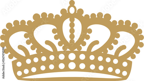 Detailed golden crown with intricate designs and circular accents on a white background image view